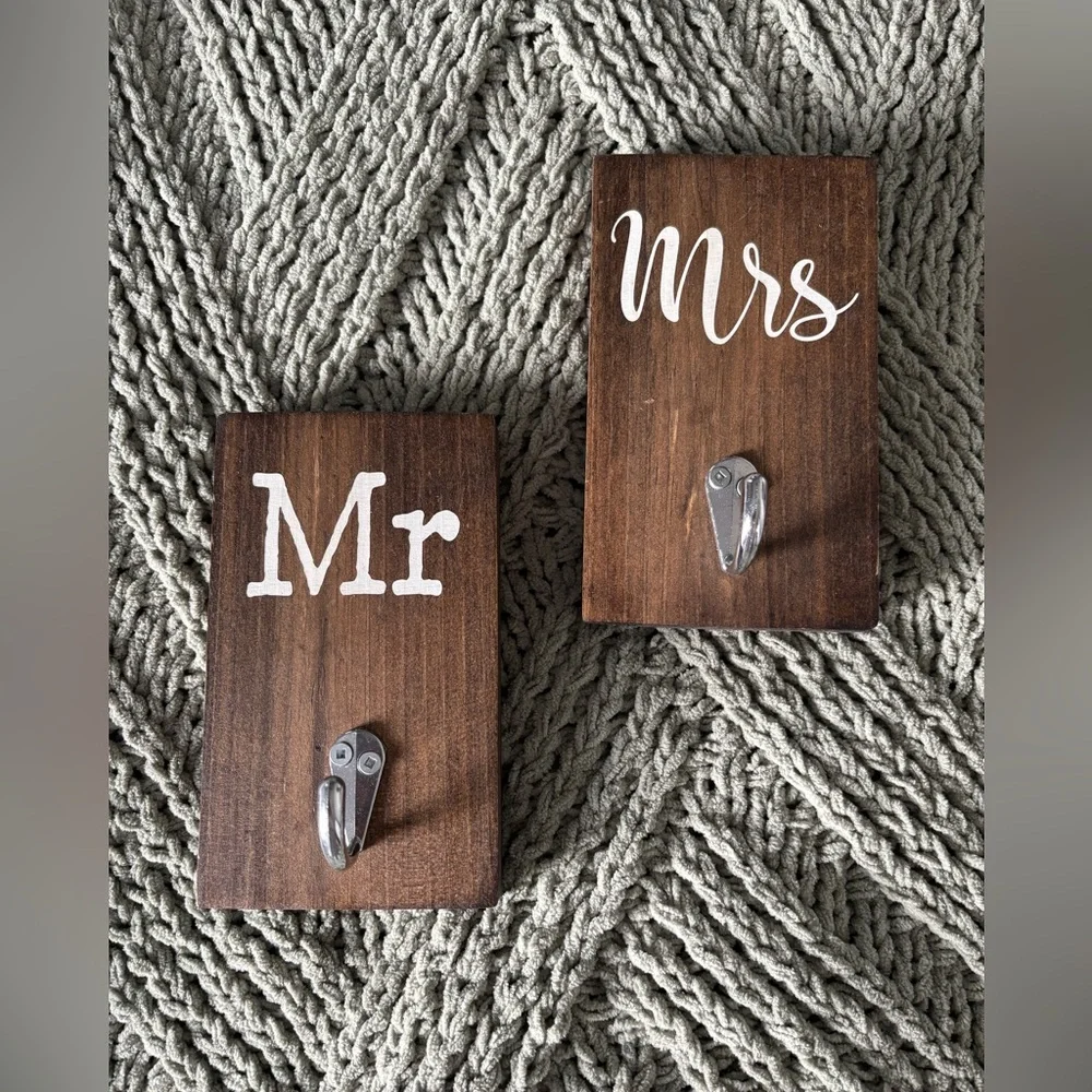 Handmade Wooden Mr and Mrs Wall Hooks